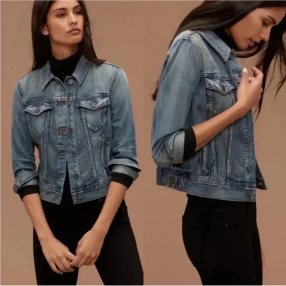 Aritzia Talula Edo Denim Cropped Jean Jacket Wash Size XS. - Picture 3 of 15